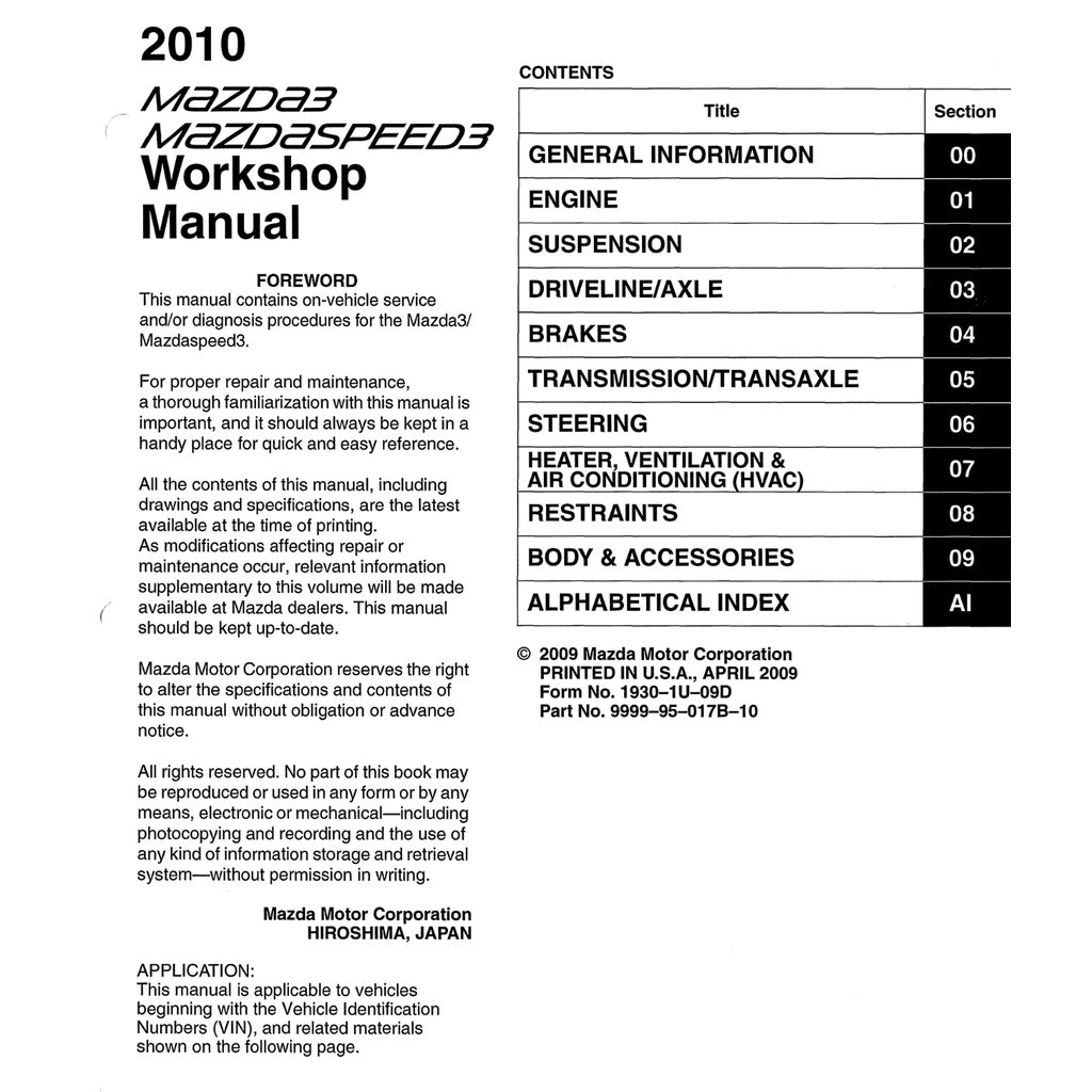 MAZDA 3 BL 2009-2013 Full Manual Set – Repair & Maintenance Manual