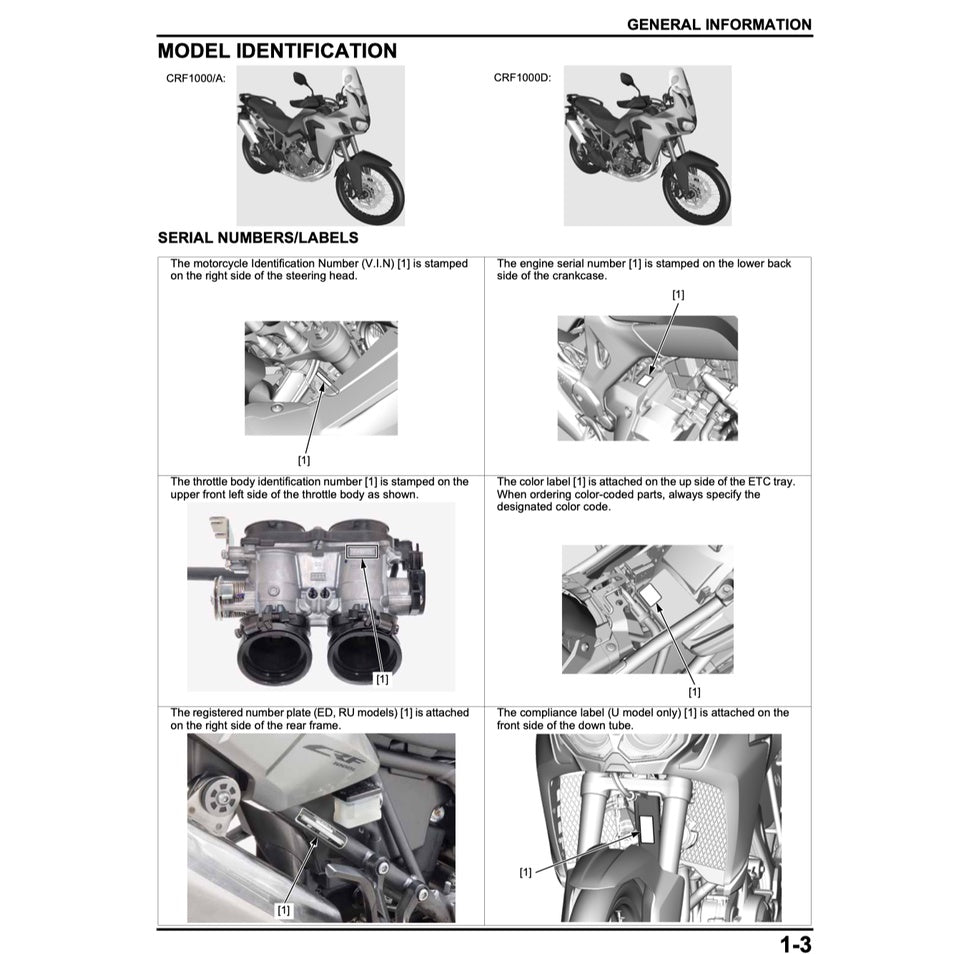 HONDA AFRICA TWIN CRF 1000 A/D 2016-2020 Full Manual Set – Repair & Maintenance Manual and Spare Parts Catalog and User Handbook