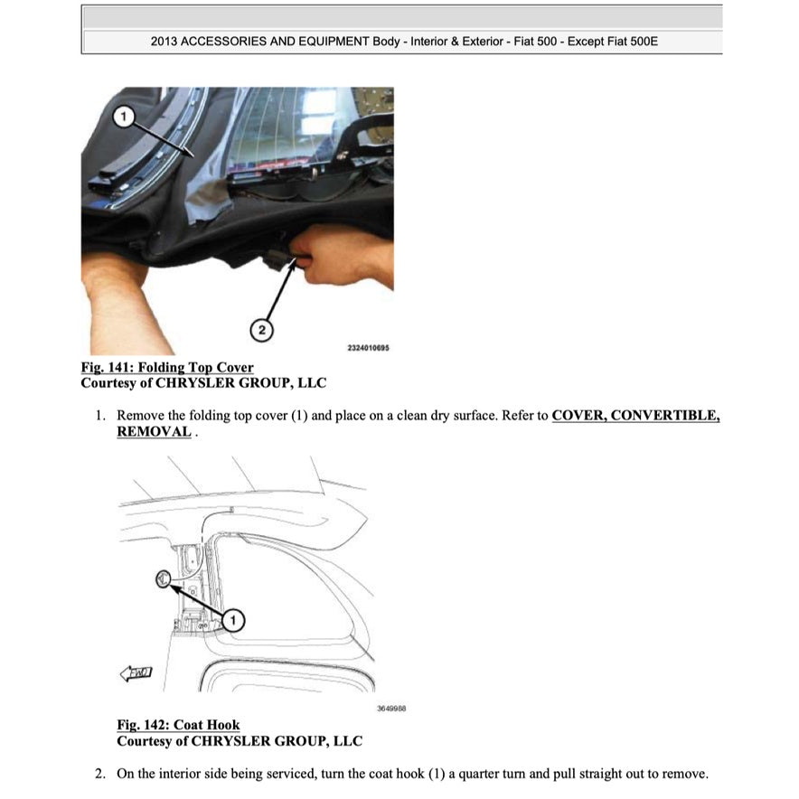 FIAT 500 C 2007-2019 Full Manual Set – CONVERTIBLE ROOF SERVICE & REPAIR MANUAL