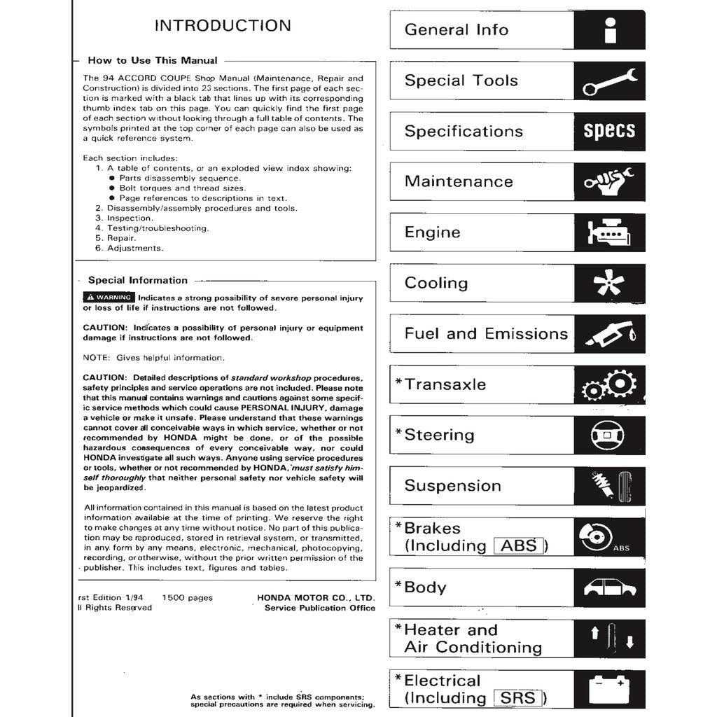 HONDA ACCORD 5 CD 1993-1997 Full Manual Set – Repair & Maintenance Manual