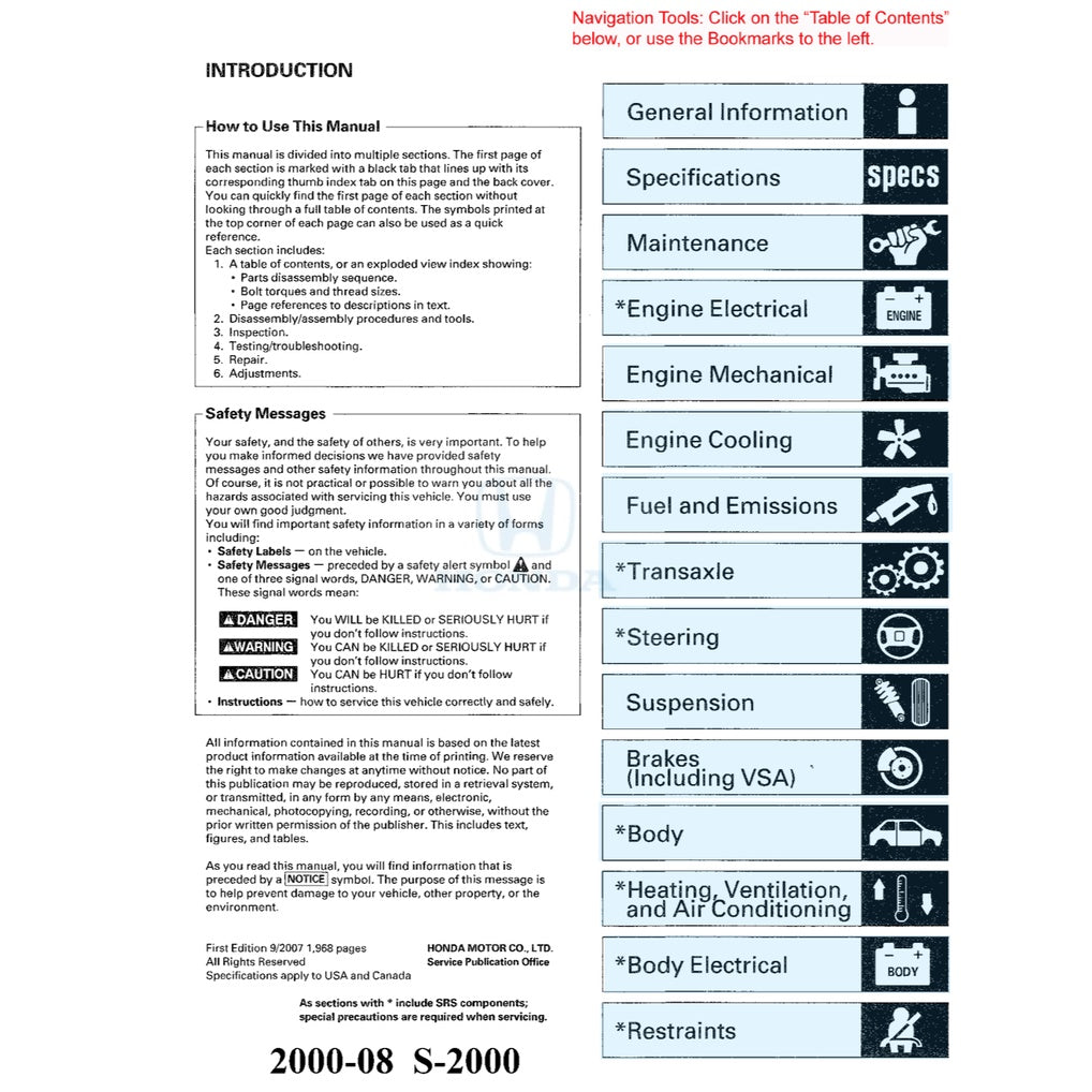 HONDA S2000 AP1/AP2 1999-2008 Full Manual Set – Repair & Maintenance Manual