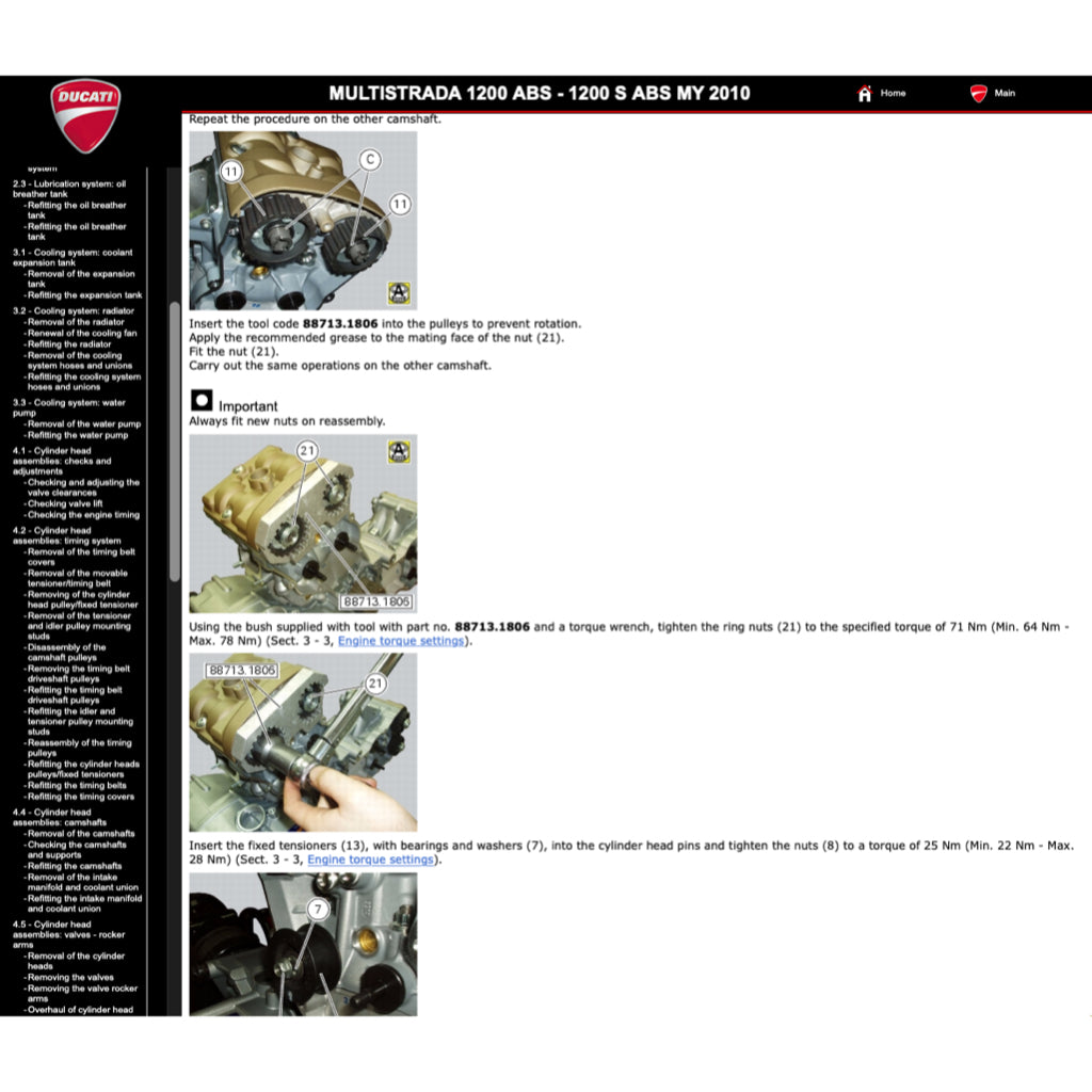 DUCATI MULTISTRADA 1200S 2010-2012 Full Manual Set – Repair & Maintenance Manual and Spare Parts Catalog and User Handbook