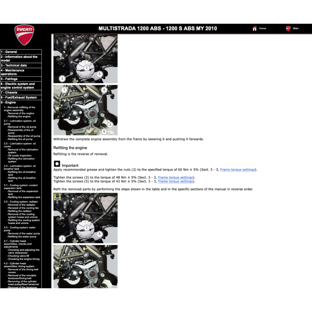 DUCATI MULTISTRADA 1200S 2010-2012 Full Manual Set – Repair & Maintenance Manual and Spare Parts Catalog and User Handbook