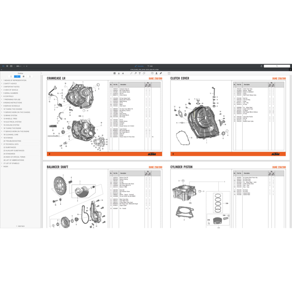 KTM DUKE 250 2015-2020 Full Manual Set – Repair & Maintenance Manual and Spare Parts Catalog and User Handbook