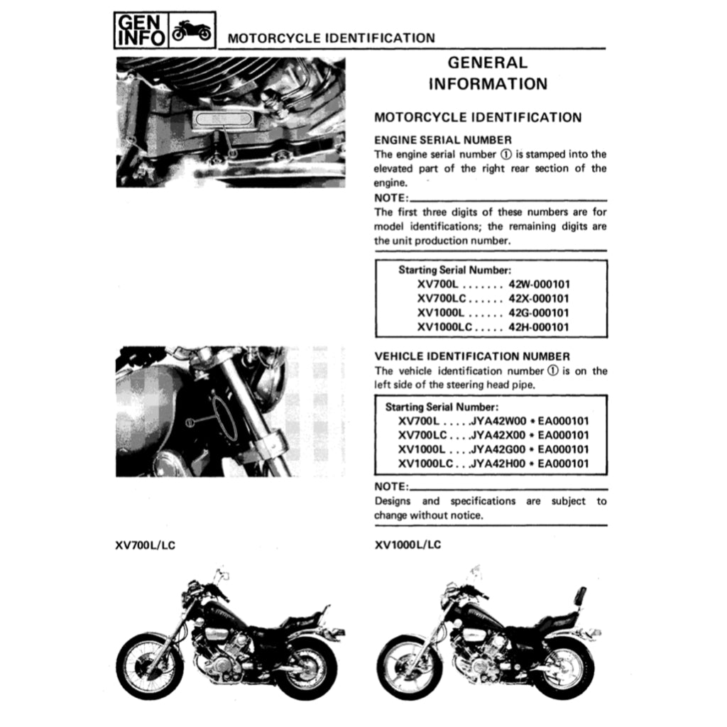 YAMAHA VIRAGO XV 700/750/1000/1100 1985-1999 Full Manual Set – Repair & Maintenance Manual and User Handbook