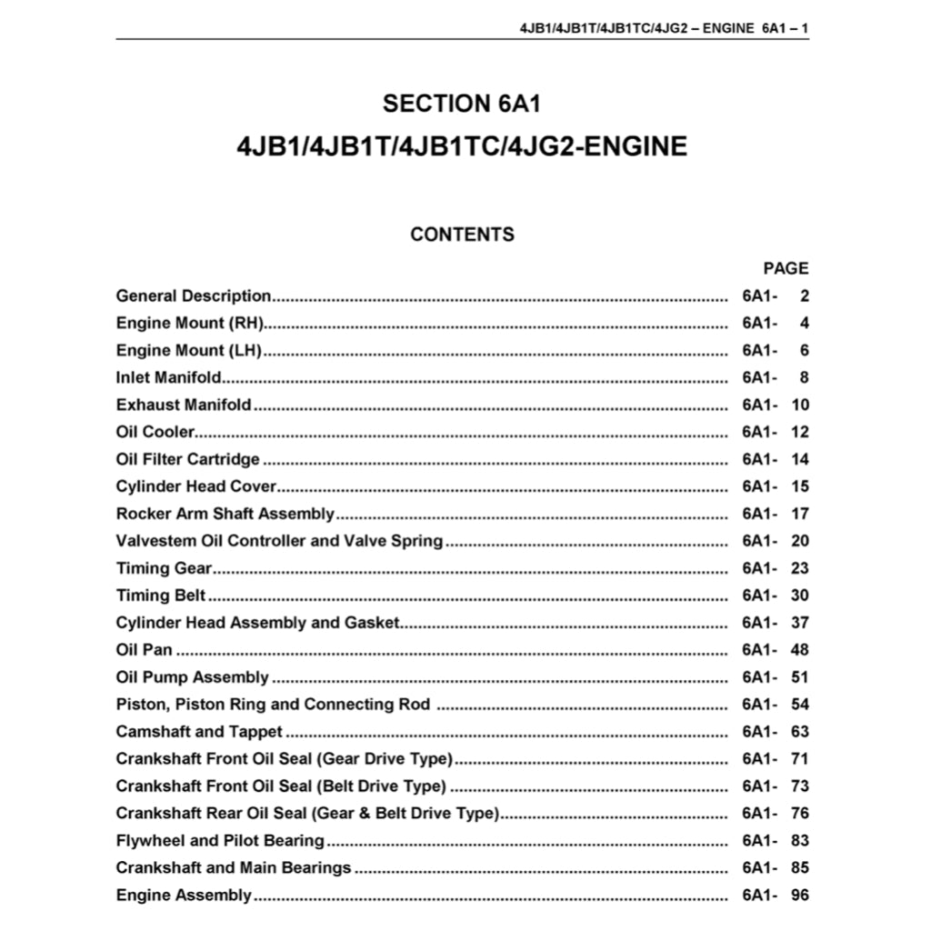 ISUZU ENGINE 4J SERIES B1/B1T/B1TC/G2 Full Manual Set – Repair & Maintenance Manual
