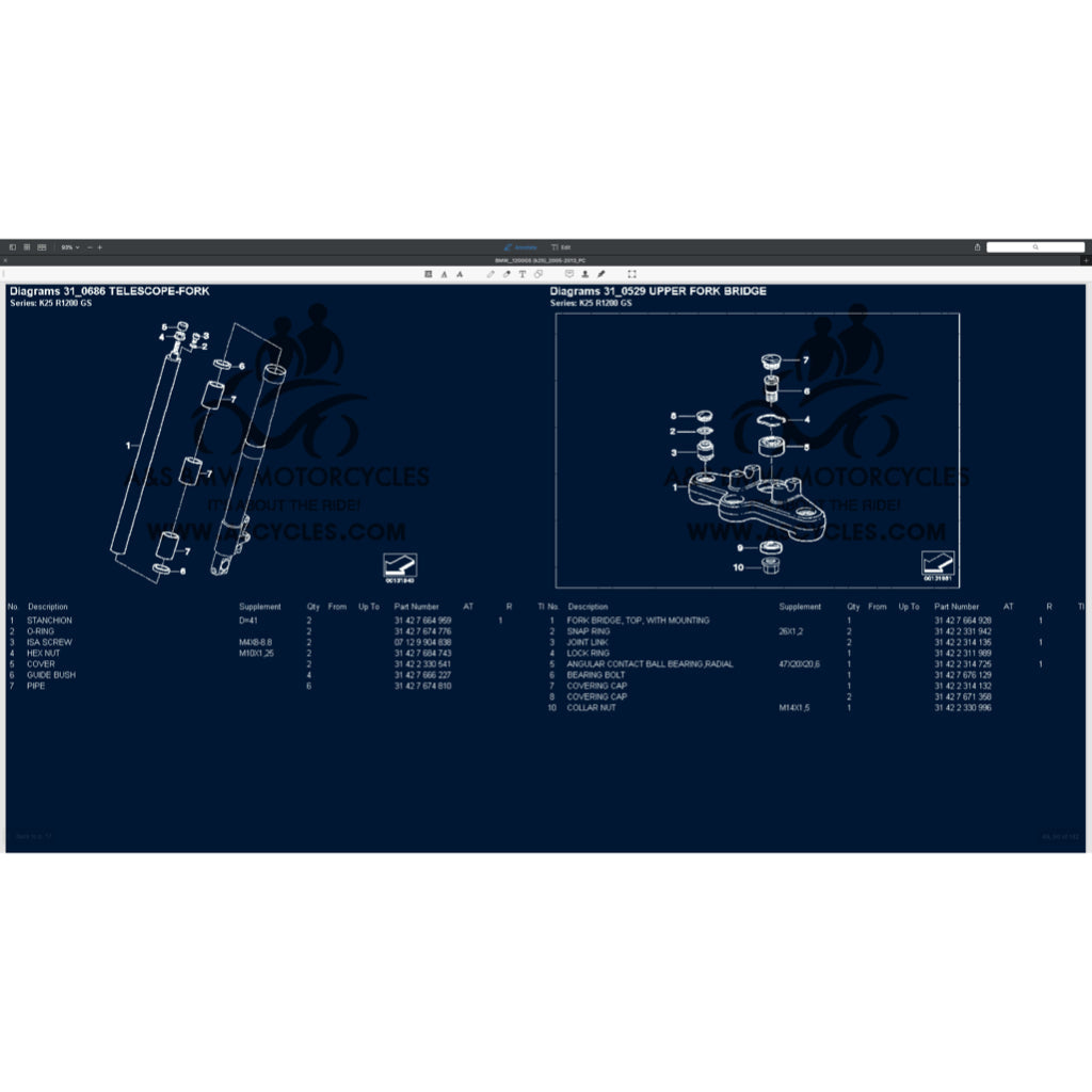 BMW R1200 GS / R1200GS K25 2005-2013 Full Manual Set – Repair & Maintenance Manual and Spare Parts Catalog and User Handbook