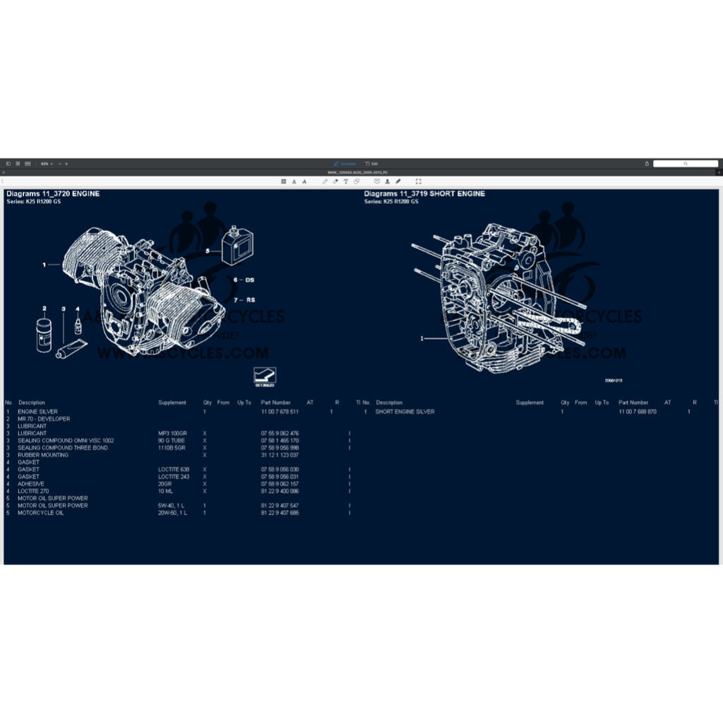 BMW R1200 GS / R1200GS K25 2005-2013 Full Manual Set – Repair & Maintenance Manual and Spare Parts Catalog and User Handbook