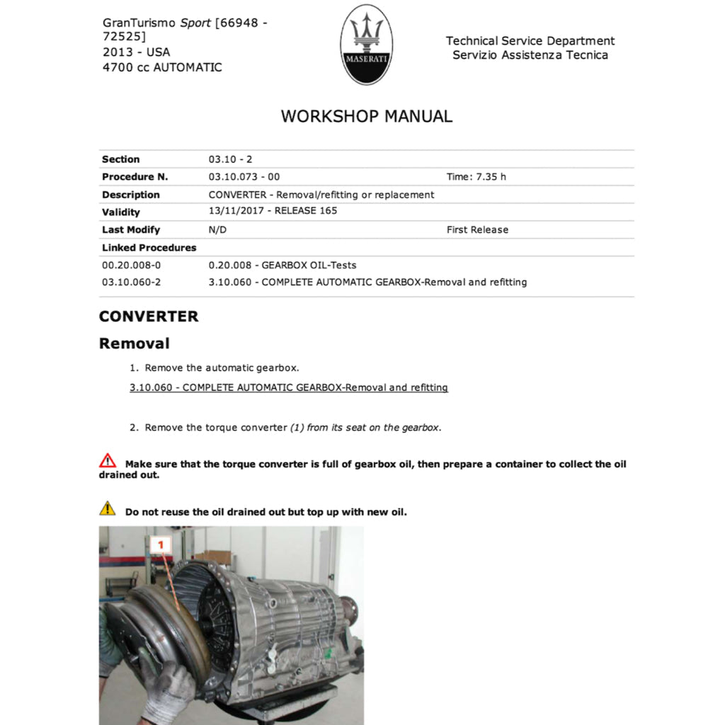 MASERATI GRANTURISMO SPORT M145 2007-2019 Full Manual Set – Repair & Maintenance Manual