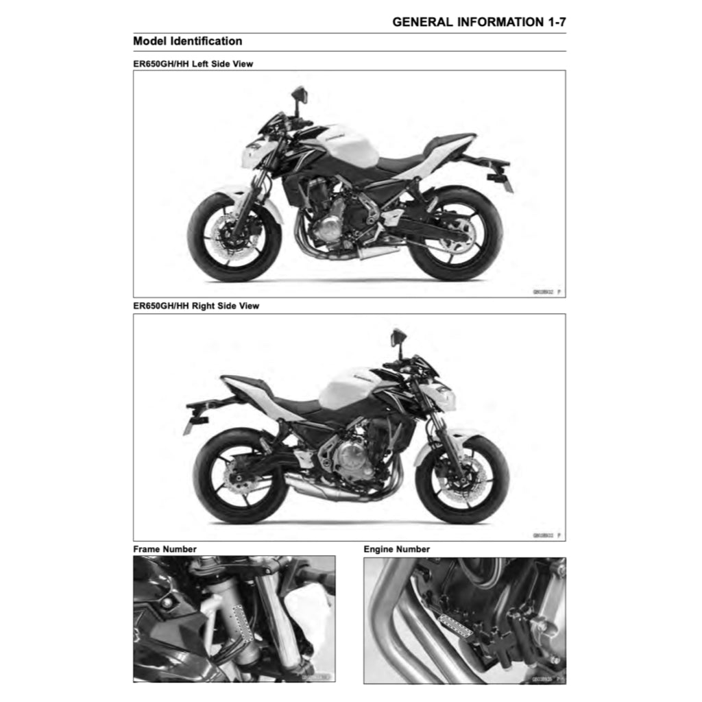 KAWASAKI Z650 2017-2020 Full Manual Set – Repair & Maintenance Manual and Spare Parts Catalog and User Handbook