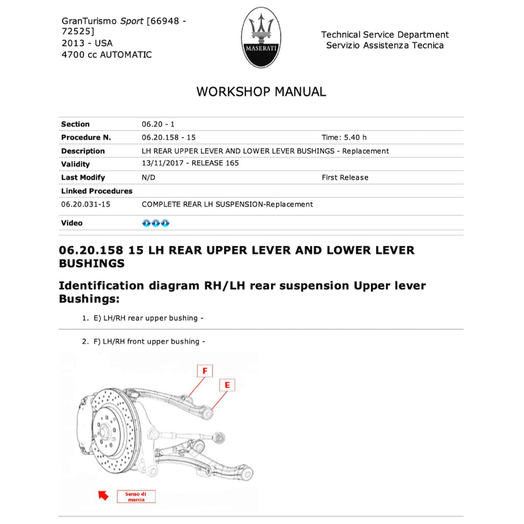 MASERATI GRANTURISMO SPORT M145 2007-2019 Full Manual Set – Repair & Maintenance Manual