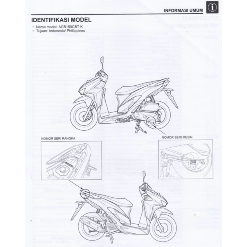 HONDA VARIO 150 VARIO150 CBT 2018+ Full Manual Set – Repair & Maintenance Manual and Spare Parts Catalog and User Handbook - BAHASA INDONESIA
