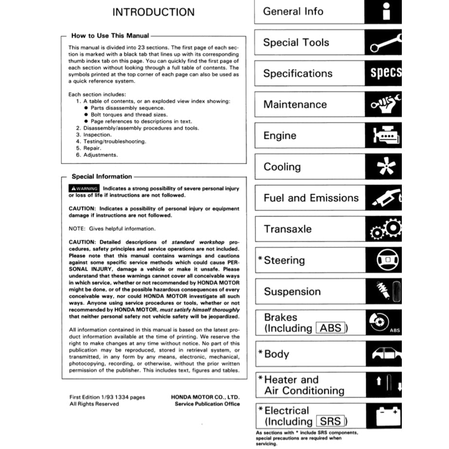 HONDA ACCORD 5 CC/CE 1993-1998 Full Manual Set – Repair & Maintenance Manual