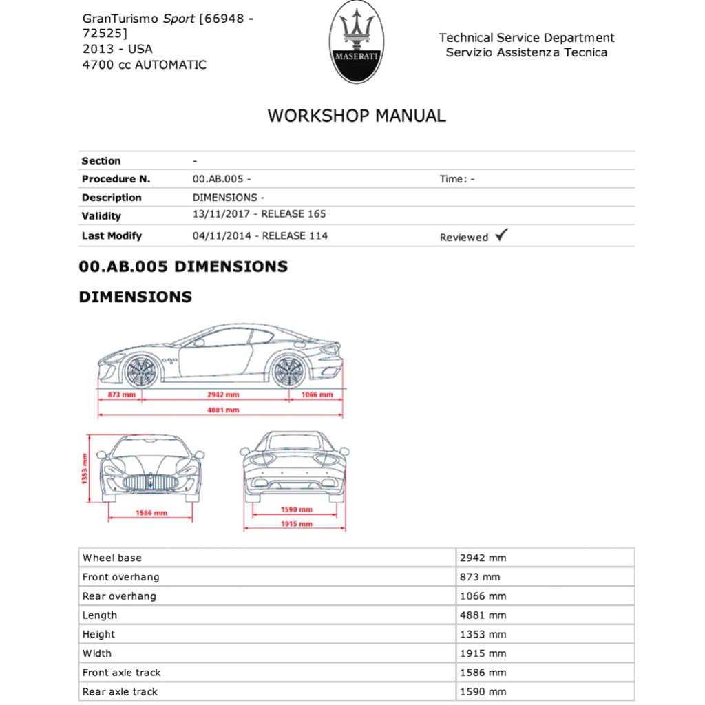 MASERATI GRANTURISMO SPORT M145 2007-2019 Full Manual Set – Repair & Maintenance Manual