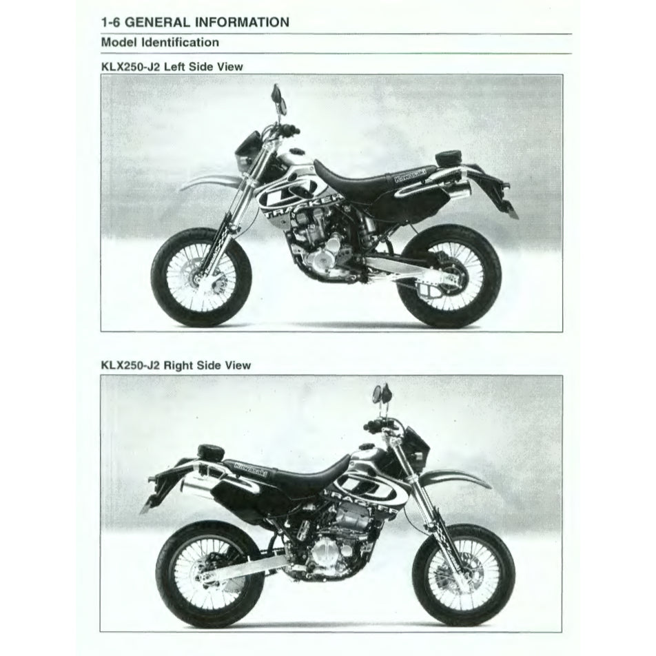 KAWASAKI KLX250 KLX 250 1993-2007 Full Manual Set – Repair & Maintenance Manual and Spare Parts Catalog