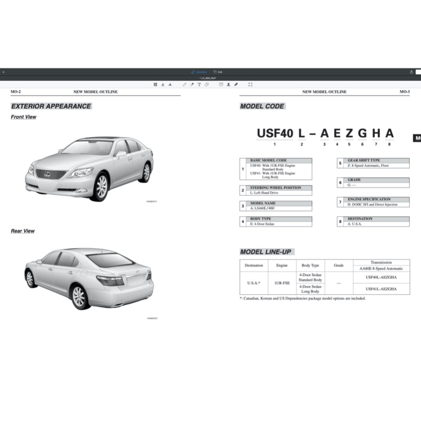 LEXUS LS460(L) 2007-2017 Full Manual Set – Repair & Maintenance Manual