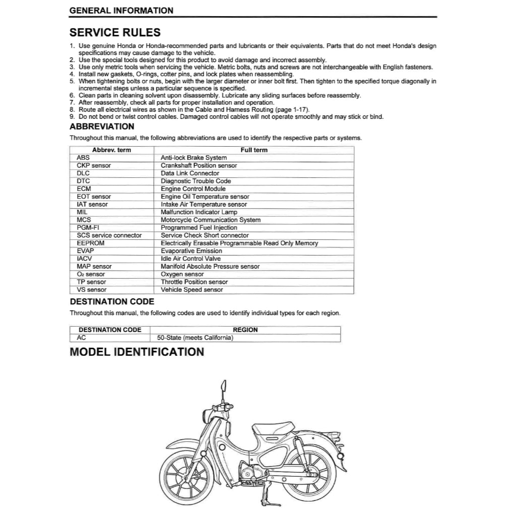 HONDA C125 SUPER CUB 2019+ Full Manual Set – Repair & Maintenance Manual and Spare Parts Catalog and User Handbook