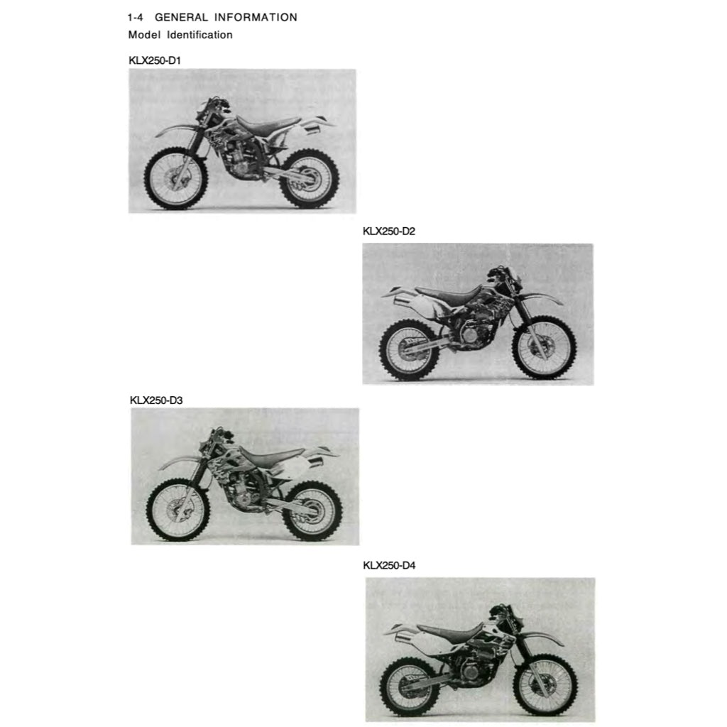 KAWASAKI KLX250 KLX 250 1993-2007 Full Manual Set – Repair & Maintenance Manual and Spare Parts Catalog