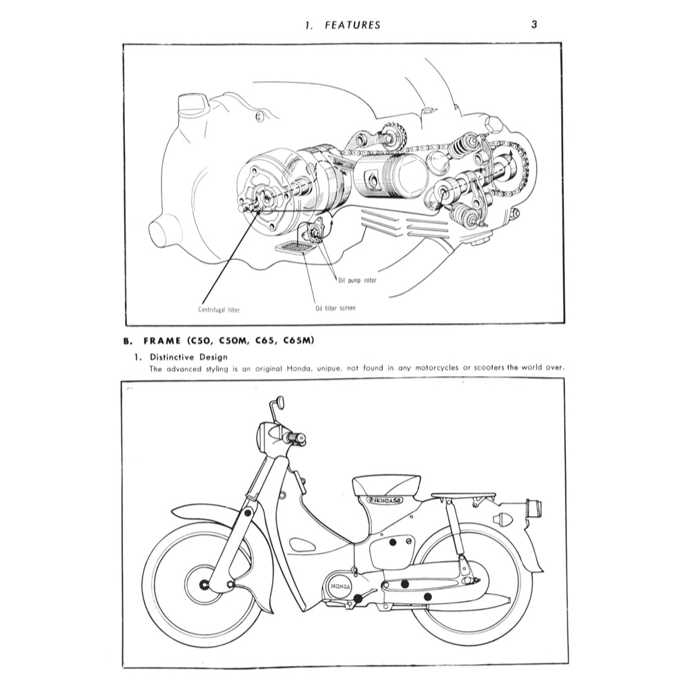 HONDA CUB50-65 C50 C65 1966-1980 Full Manual Set – Repair & Maintenance Manual and Spare Parts Catalog and User Handbook