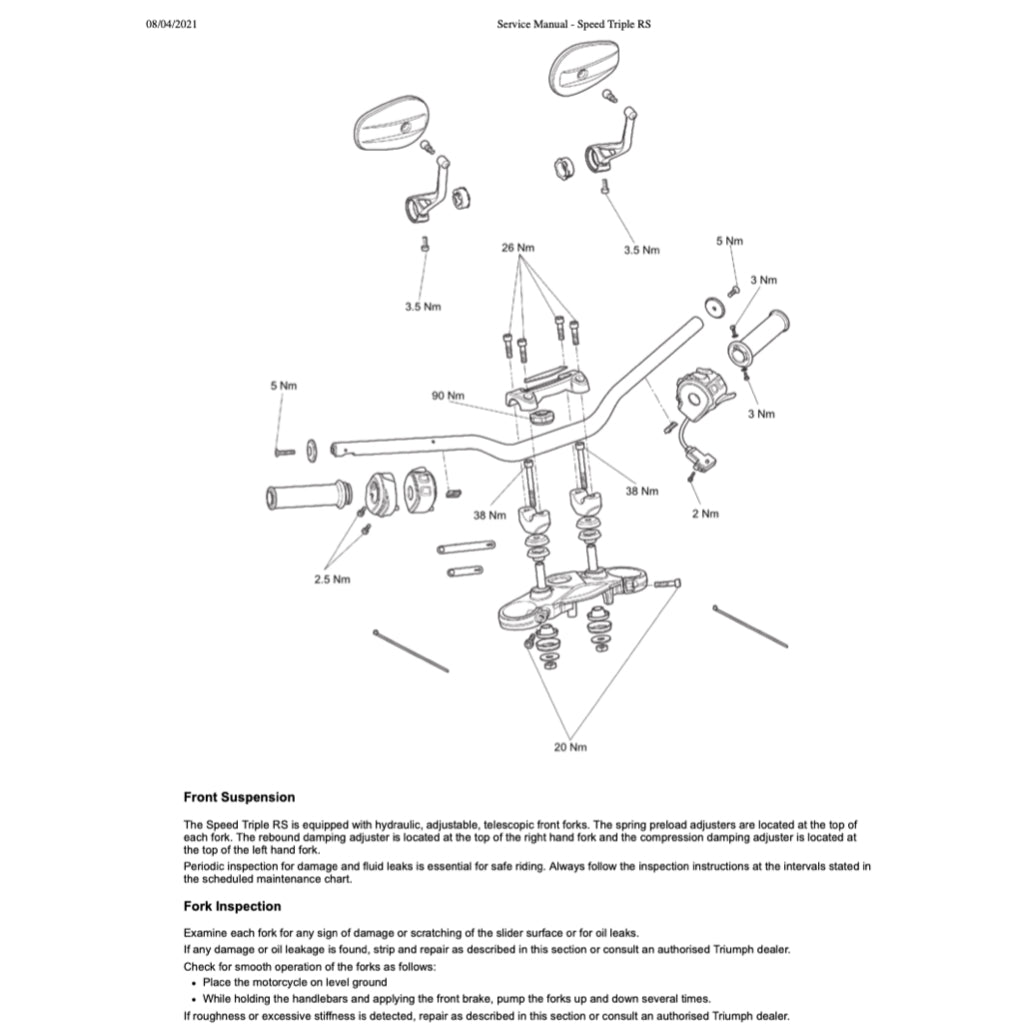 TRIUMPH SPEED TRIPLE 1050 RS 2018-2020 Full Manual Set – SERVICE MANUAL and User Handbook