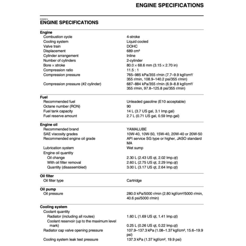 YAMAHA MT-07 MT07 2023-2024 Full Manual Set – Repair & Maintenance Manual and User Handbook