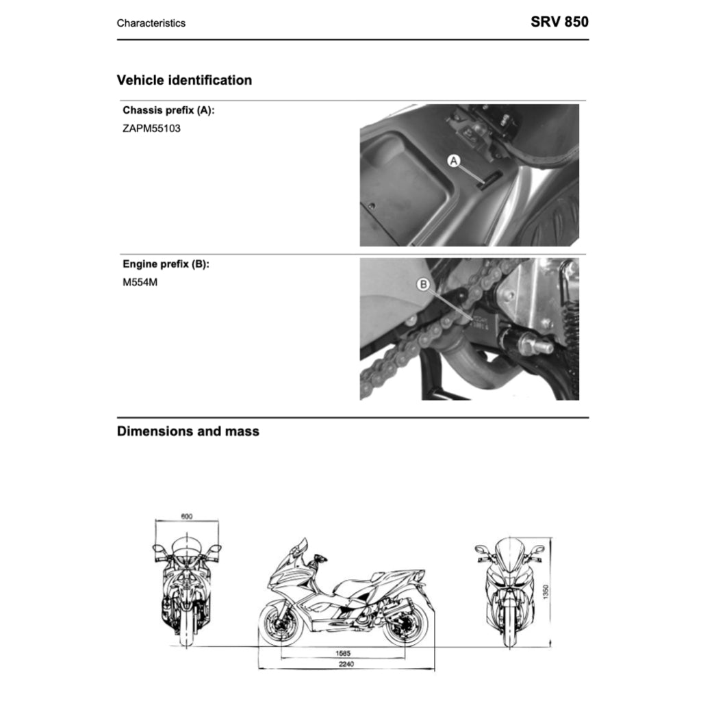 APRILIA SRV850 2012-2016 Full Manual Set – Repair & Maintenance Manual and Spare Parts Catalog