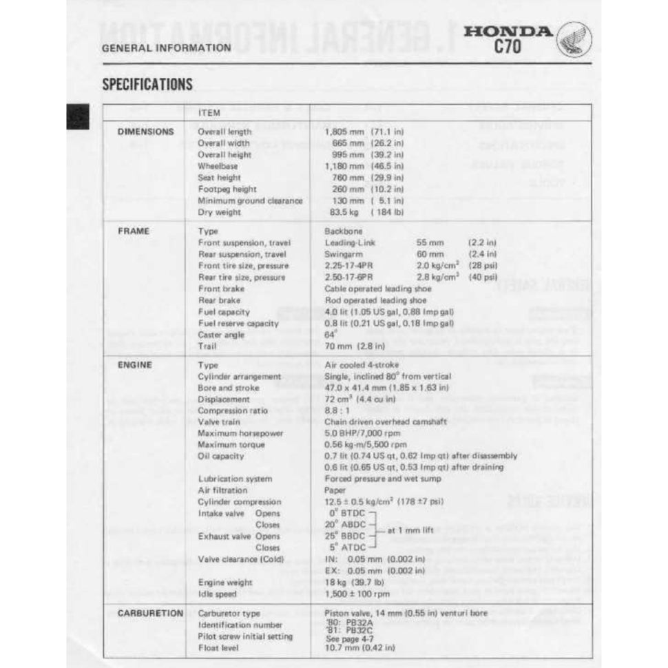 HONDA CUB70 C70 1970-1991 Full Manual Set – Repair & Maintenance Manual and Spare Parts Catalog and User Handbook