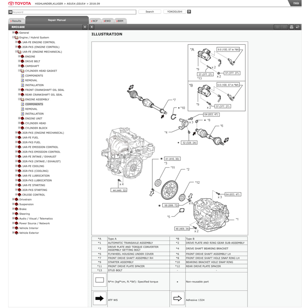 TOYOTA HIGHLANDER /KLUGER ASU50/GSU50 2013-2019 Full Manual Set – ONLINE Repair & Maintenance Manual
