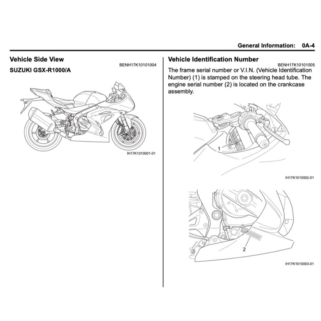 SUZUKI GSXR1000 L7 A/R 2017-2022 Full Manual Set – Repair & Maintenance Manual and Spare Parts Catalog and User Handbook