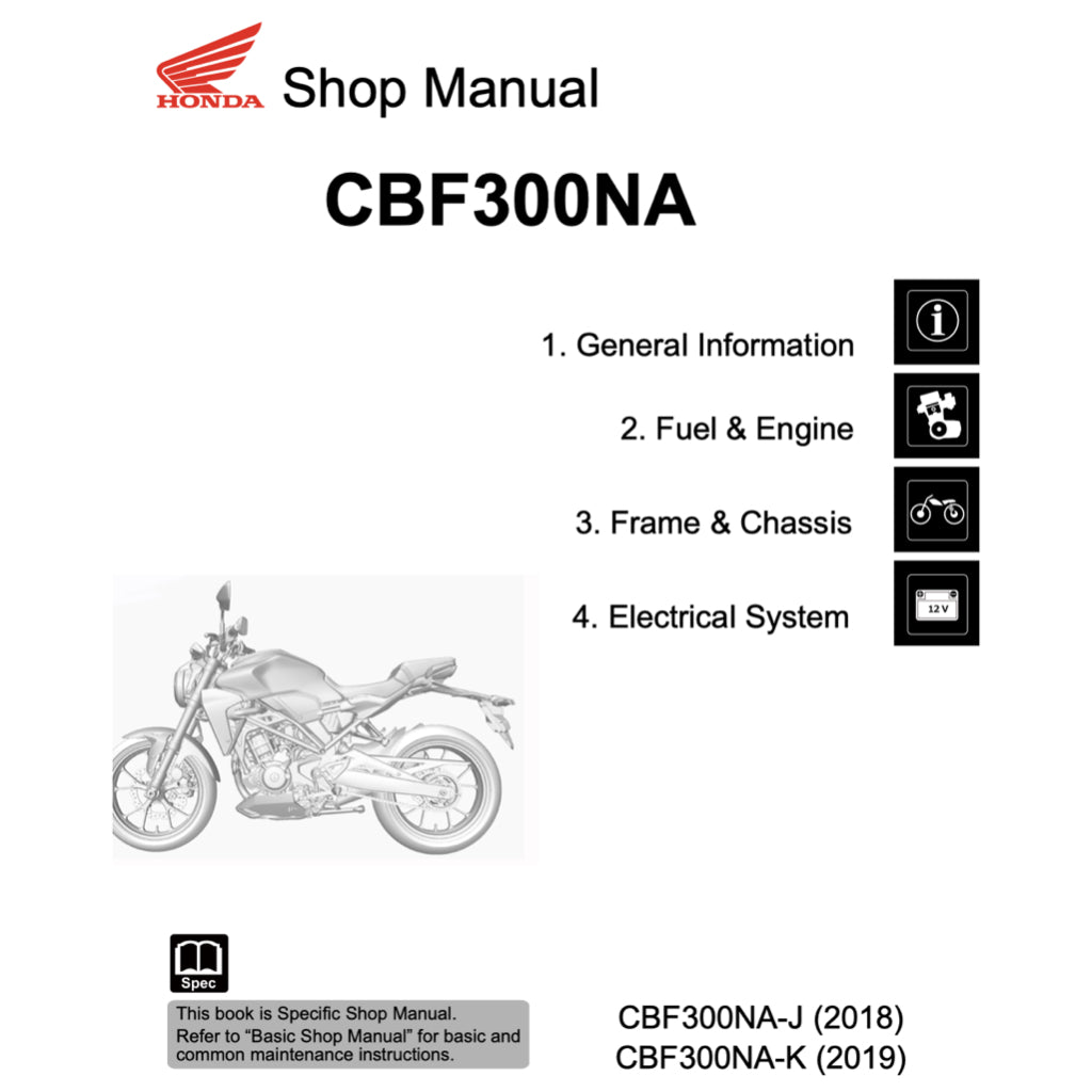 HONDA CBF300 / CB300R 2018+ Full Manual Set – Repair & Maintenance Manual and Spare Parts Catalog and User Handbook