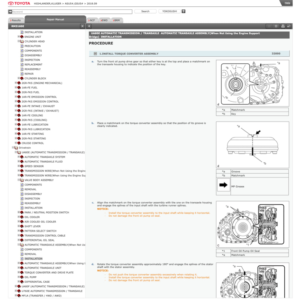 TOYOTA HIGHLANDER /KLUGER ASU50/GSU50 2013-2019 Full Manual Set – ONLINE Repair & Maintenance Manual