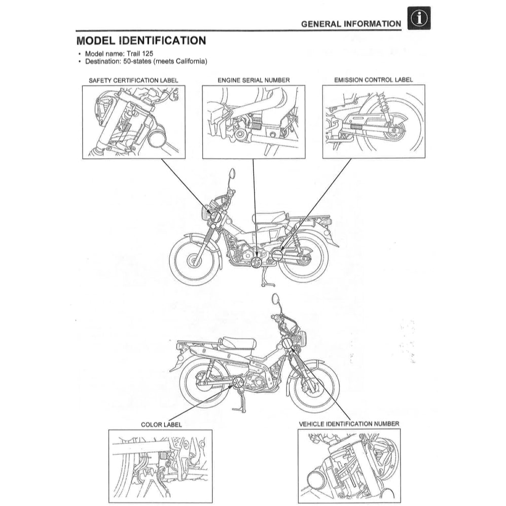 HONDA HUNTER CUB CT125 TRAIL 125A 2021+ Full Manual Set – Repair & Maintenance Manual and Spare Parts Catalog and User Handbook