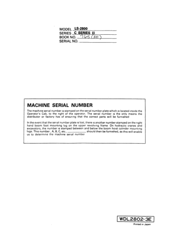 Linkbelt LS-2800 C2 Excavator Service Repair Manual Workshop Guide
