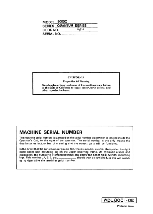 Linkbelt 8000Q Quantum Excavator Operators Manual Workshop Guide