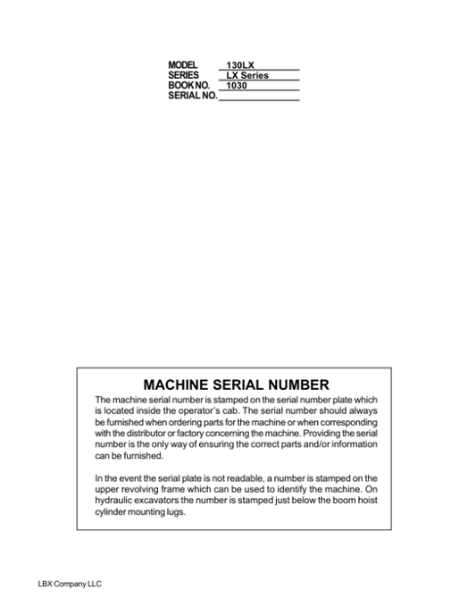 Linkbelt 130LX Excavator Service Repair Manual Workshop Guide