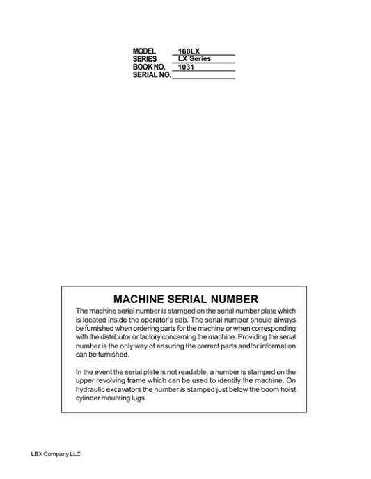 Linkbelt 160LX Excavator Service Repair Manual Workshop Guide