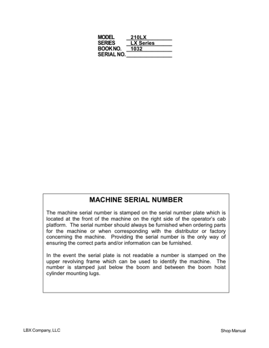 Linkbelt 210LX Excavator Service Repair Manual Workshop Guide