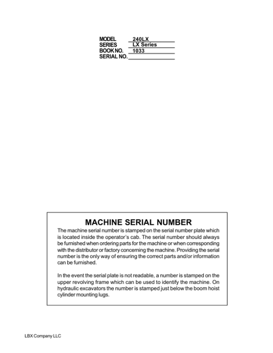 Linkbelt 240LX Excavator Service Repair Manual Workshop Guide