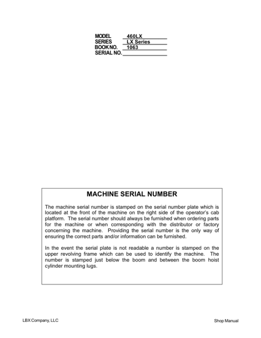 Linkbelt 460LX Excavator Service Repair Manual Workshop Guide