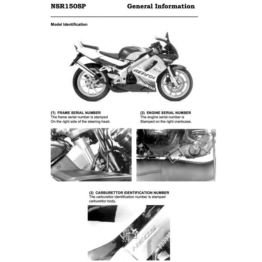 HONDA NSR 150SP 1997-2010 Full Manual Set – Repair & Maintenance Manual and Spare Parts Catalog and User Handbook - REPSOL REPLICA