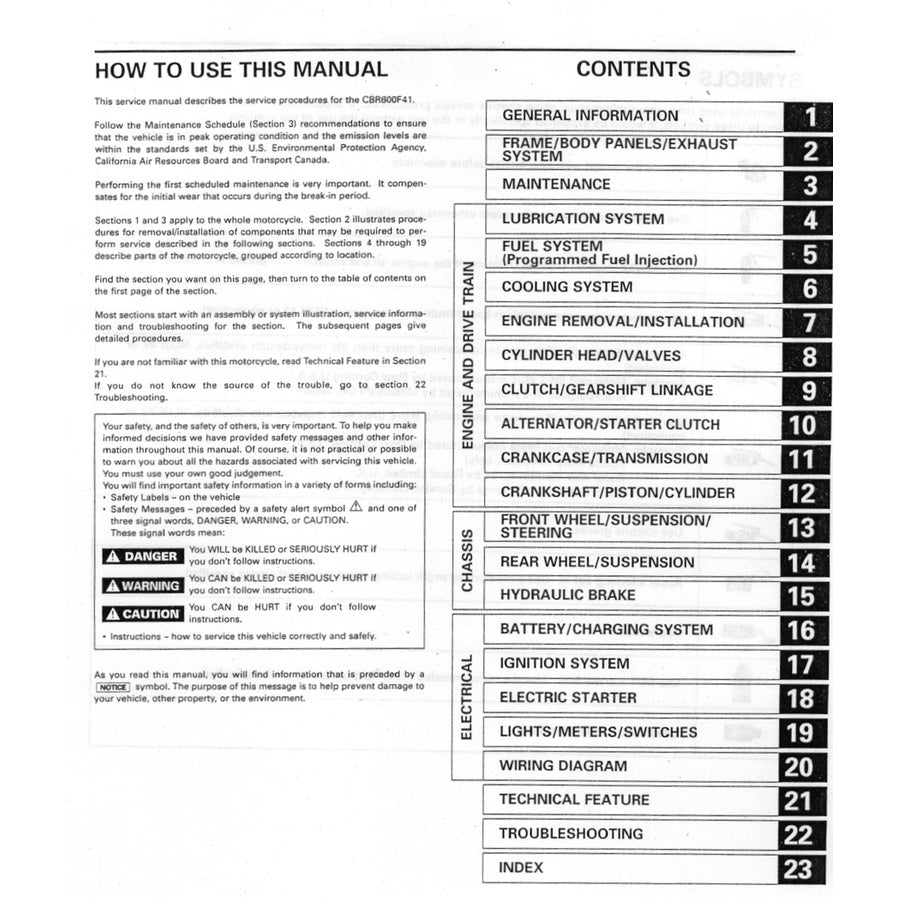 HONDA CBR600F4i 2001-2006 Full Manual Set – Repair & Maintenance Manual and Spare Parts Catalog and User Handbook