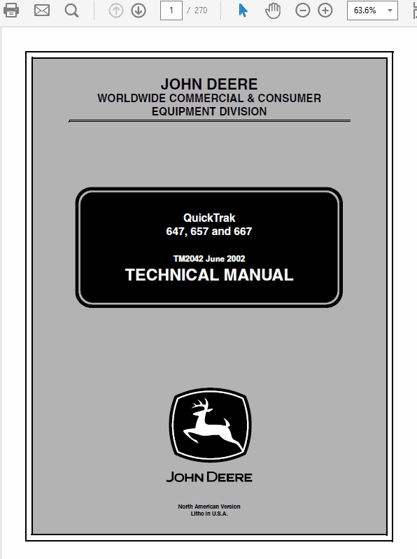 John Deere 647, 657, 667 QuikTrak Repair Technical Manual Workshop Guide