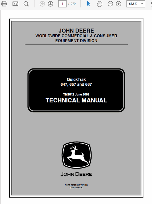John Deere 647, 657, 667 QuikTrak Repair Technical Manual Workshop Guide