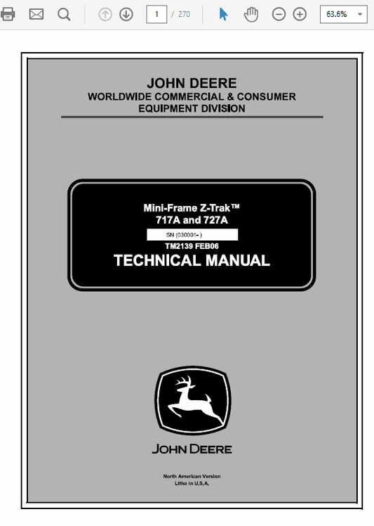 John Deere 717A, 727A ZTrak Repair Technical Manual Workshop Guide
